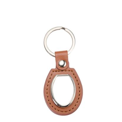 Picture of KEY-RING -  METAL+ LEATHER (Oval) brown