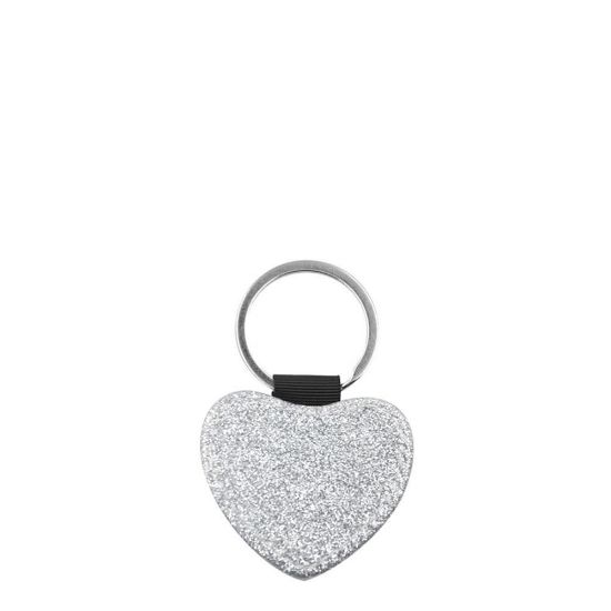Picture of KEY-RING - Leather (GLITTER) HEART silver