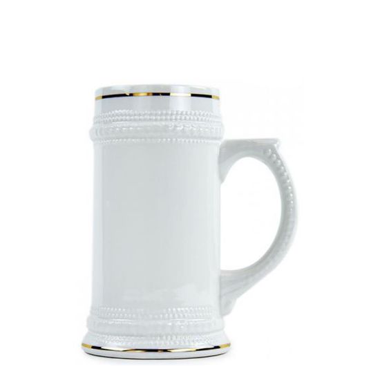 Picture of BEER MUG - WHITE/GLOSS - 22oz with Gold Rim