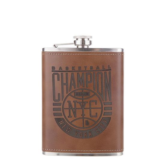 Picture of FLASK 8oz - PU Cover (Dark Brown) for Laser Engraving
