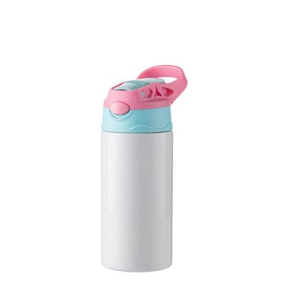 Picture of Kids Bottle (360ml) WHITE Pink Cap with Silicone Straw