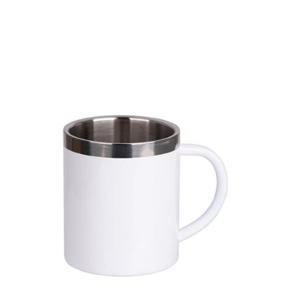 Picture of Stainless Steel Mug 10oz - WHITE with Handle & Silver Lip