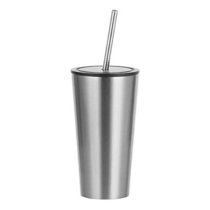 Picture of Tumbler 16oz - SILVER with Black Cup & Straw