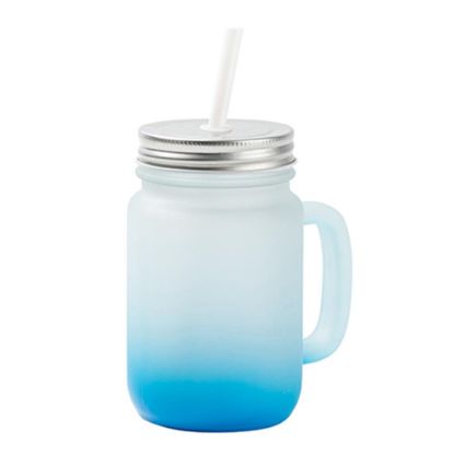 Picture of Mason Jar 400ml (Round FROSTED) BLUE Light Gradient
