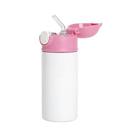 Picture of Kids Bottle (360ml) WHITE with Plastic Straw & PINK Cap