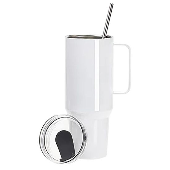 Εικόνα της Travel Tumbler 1200ml (White) Metal Handle with Lid & Straw